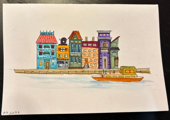 Beautiful Building and boat art painting - Image 2
